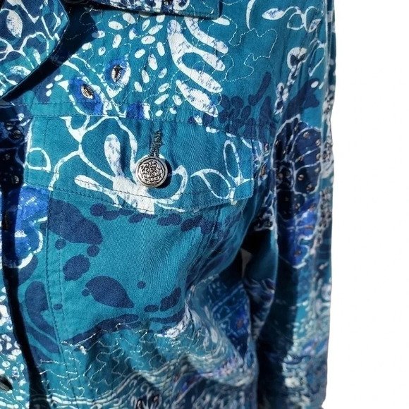 Chicos Womens Button Up Blue/ Aqua/ White Jacket in Size 0 - Picture 6 of 14